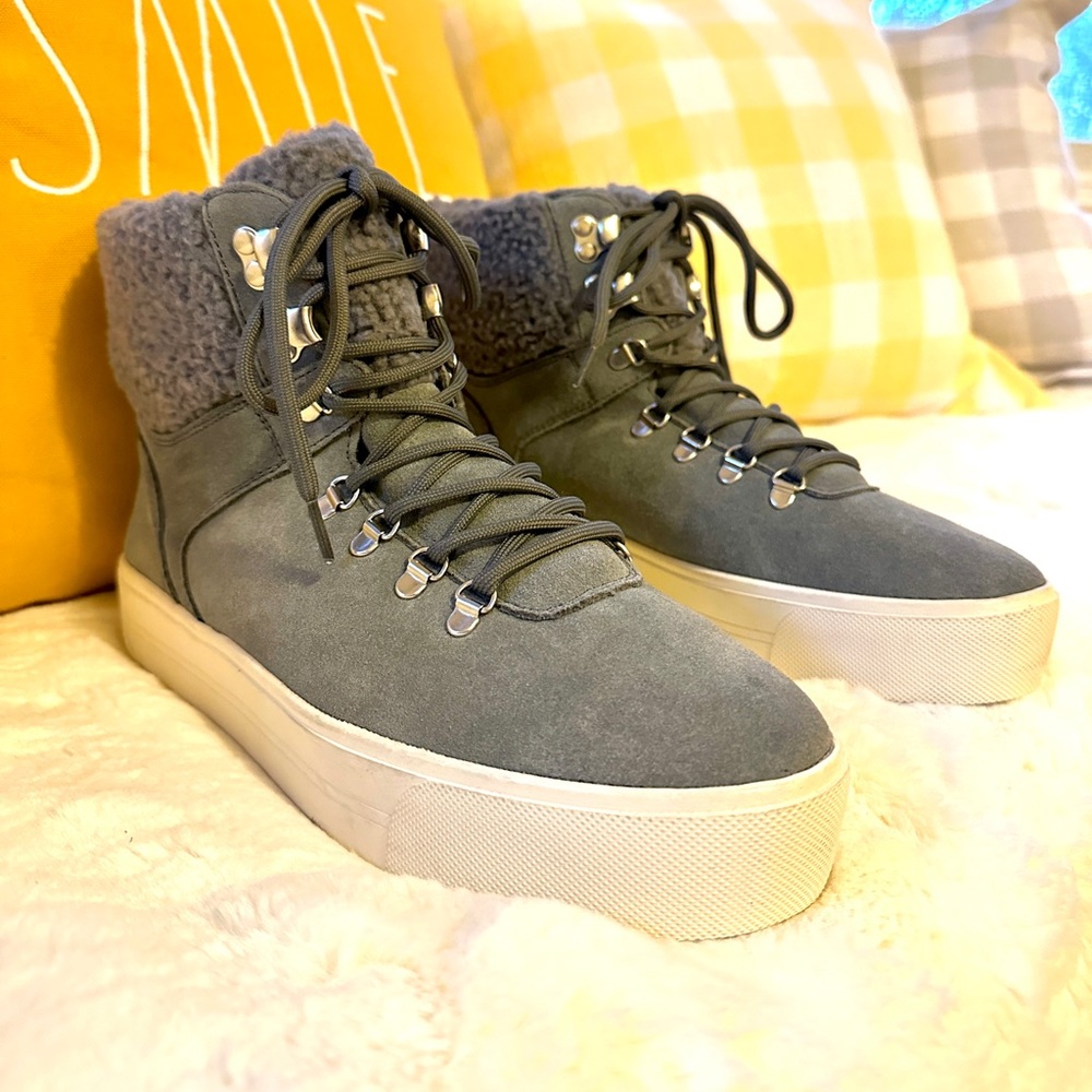 Marc Fisher Darlen T leather and faux sherpa ankle boots